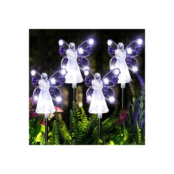 4-Pack Angel Solar Lights with 7 LEDs for Outdoor Garden Decorations and Cemetery Grave