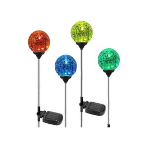 4-Pack Crystal Cracked Glass LED Solar Garden Globe Lights with Auto On/Off Feature