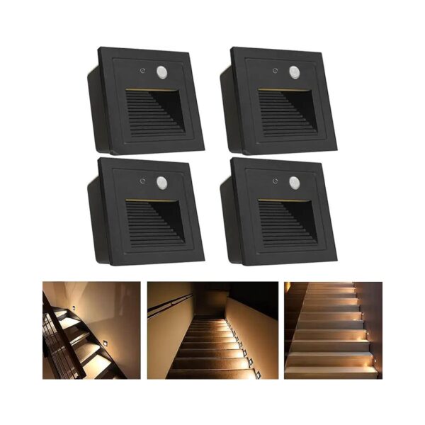 4Pack LED Recessed Staircase Light with Motion Sensor Warm White 3000K IP65 Waterproof