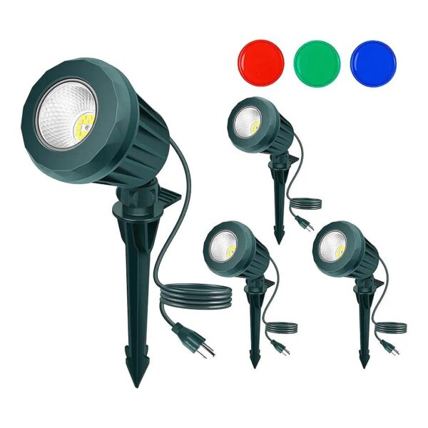 4-Pack LED Spot Lights with Red Green Blue Lenses for Outdoor Holiday Lighting