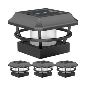 4-Pack Metal Solar Powered Post Cap Lights, Black Finish