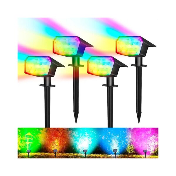 4-Pack RGB Solar Powered Spotlights with 9 Lighting Modes for Outdoor Landscaping