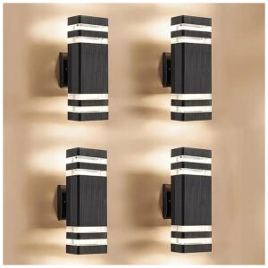 4-Pack Waterproof Outdoor Wall Lights - Modern Black Aluminum Exterior Lighting for House