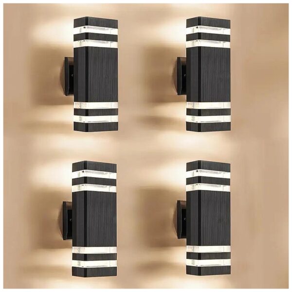 4-Pack Waterproof Outdoor Wall Lights - Modern Black Aluminum Exterior Lighting for House