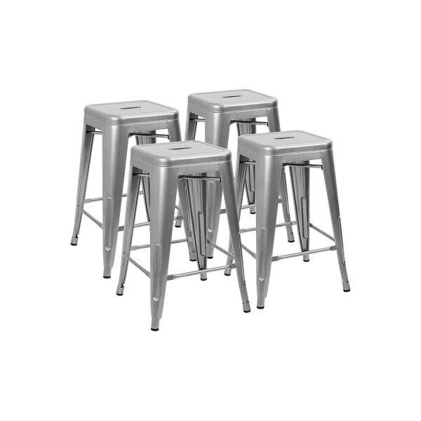 4-Pack of 24 Inch Tall Metal Bar Stools with Silver Color and Stackable Design