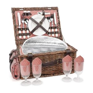 4-Person Picnic Gift Basket with Cooler and Waterproof Picnic Blanket