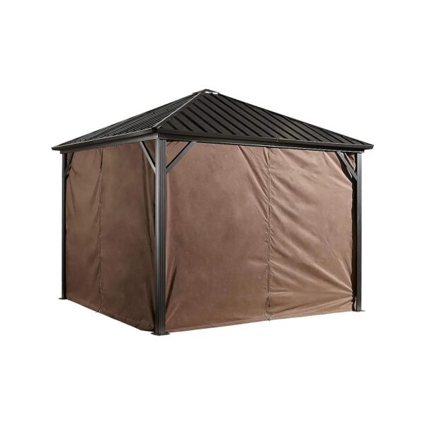 4-Piece Brown Polyester Outdoor Curtain Set for Patio Gazebo Shade