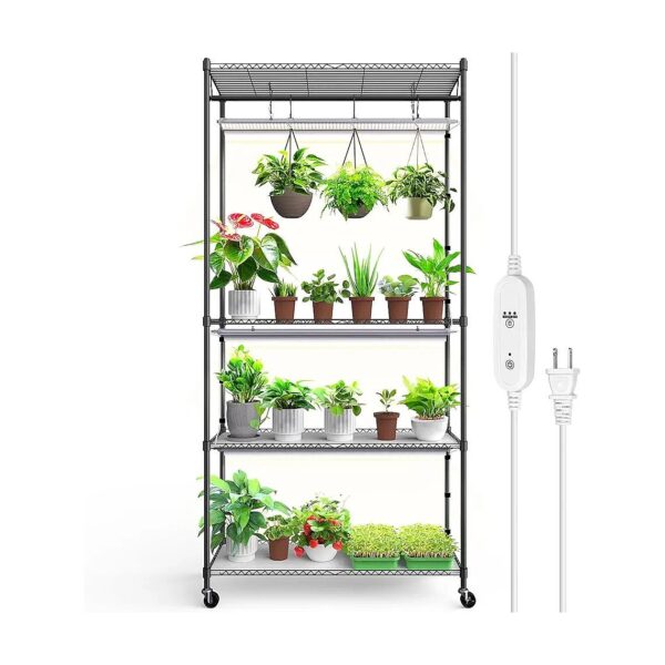 4-Tier Planter Stand with 3FT T5 LED Grow Lights for Indoor Plants