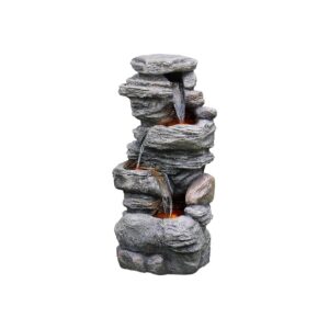 4-Tier Water Fountain with Realistic Faux Stacked Stone Design and LED Glow