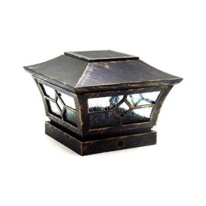 4x4 Wooden Post Cap Light with Solar Powered LED and Bronze Antique Style