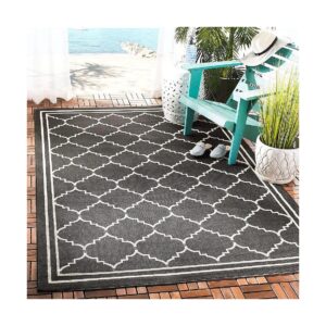 4x5-7 ft Black And Cream Synthetic Fiber Rug Waterproof Easy Cleaning