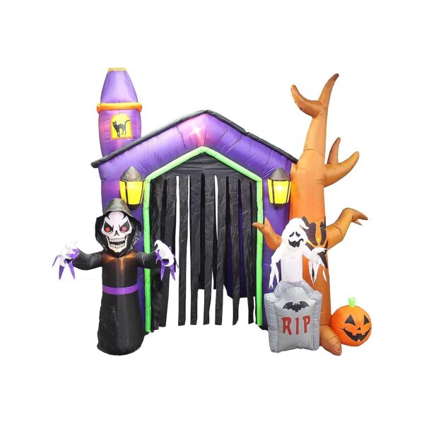 5 Foot Inflatable Haunted House Castle with Skeleton, Ghost, and Skulls