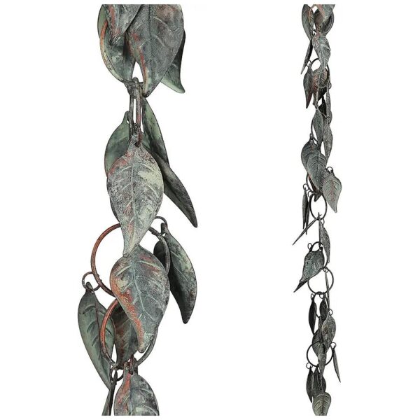 5 Foot Metal Rain Chain with Leaf Elements for Gutters and Outdoor Decoration