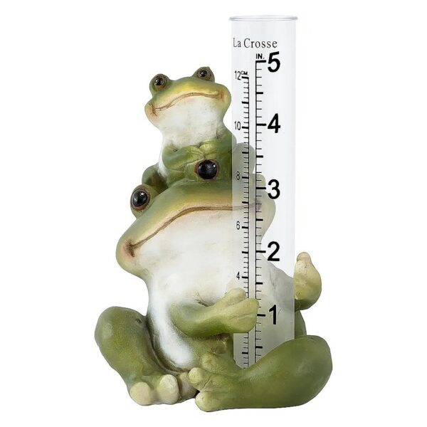 5 inch Green Rain Gauge with Resin Frog Figurine Table Standing