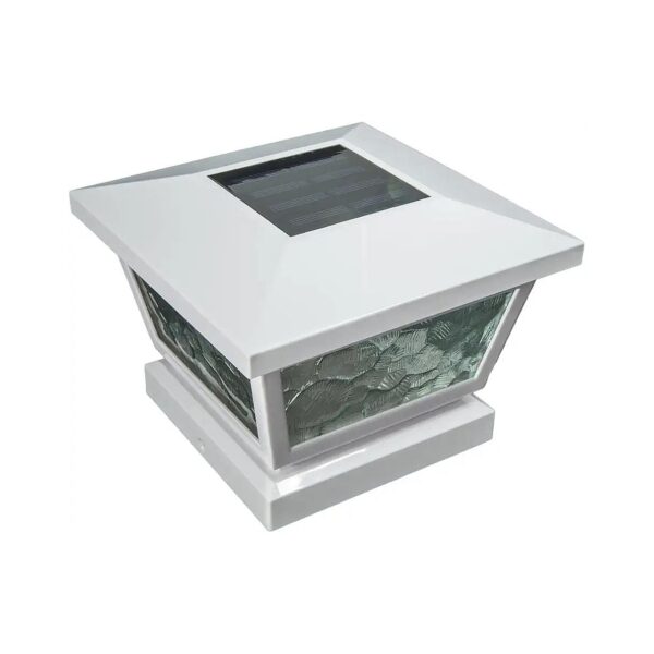 5" x 5" White Solar Post Cap with Glass Finish and High Output LED Lighting