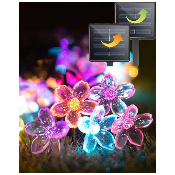 50 LED Cherry Blossom Flower Solar String Lights for Outdoor Waterproof Garden Lighting