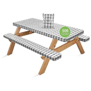 500 GSM Vinyl Picnic Table Cover with Bench Covers for Outdoor and Indoor Use