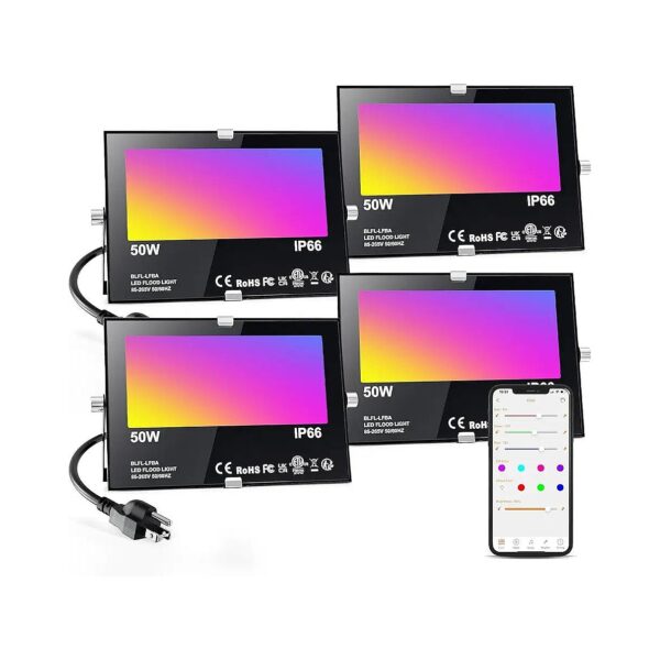 5000LM LED Flood Lights with Bluetooth APP Control and 16 Million Color Options