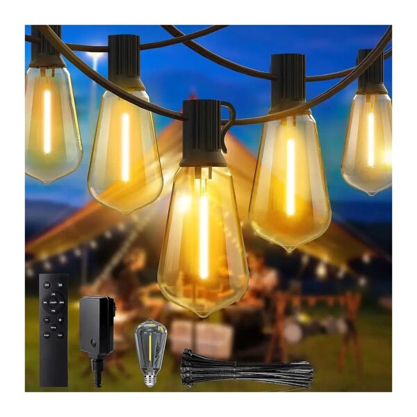 50FT Outdoor String Lights with Dimmer, Bulb Included, and Waterproof Design