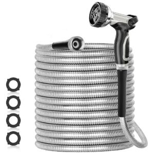 50ft 304 Stainless Steel Garden Hose with Non-Kinking and Tangle-Free Design