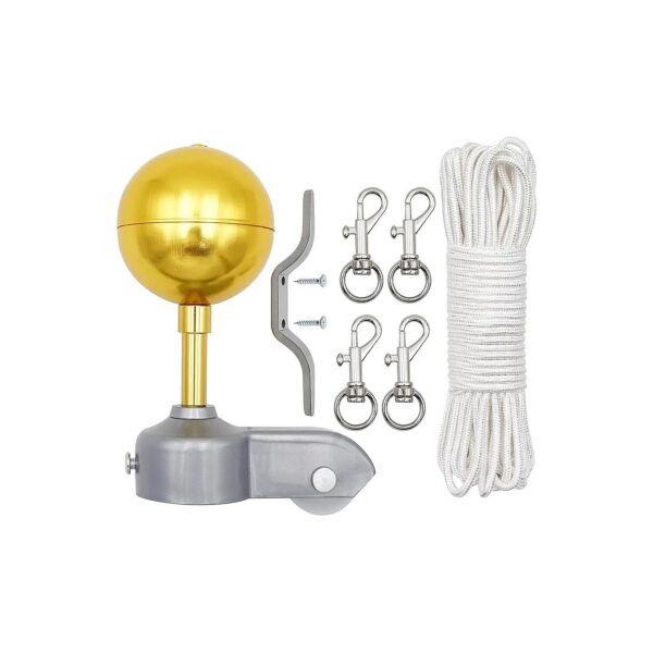 50ft Nylon Rope, Flag Swivel Hooks, and Flagpole Pulley Truck for 2" OD Tube