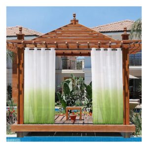 54W x 84L Ombre Gradation Green Patio Waterproof Sheer Drapes for Porch and Gazebo