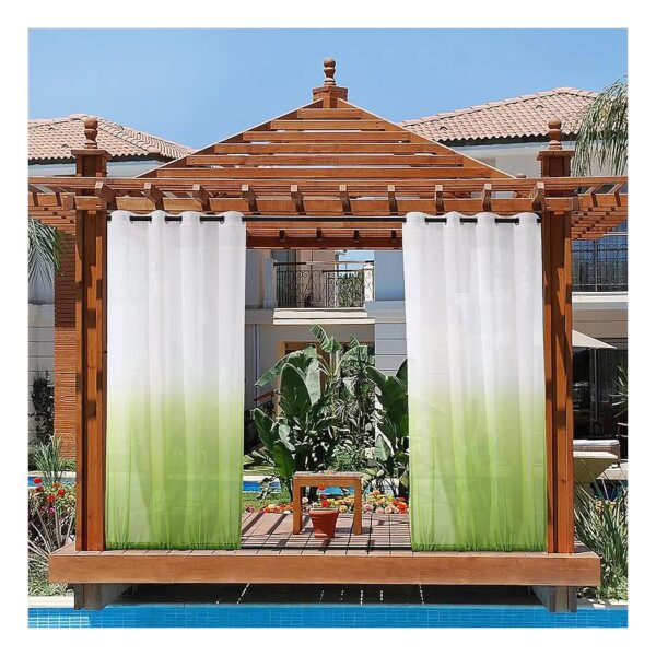 54W x 84L Ombre Gradation Green Patio Waterproof Sheer Drapes for Porch and Gazebo