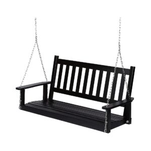 54-inch Wood Porch Swing with Chains and Hardwood Frame for Outdoor Seating
