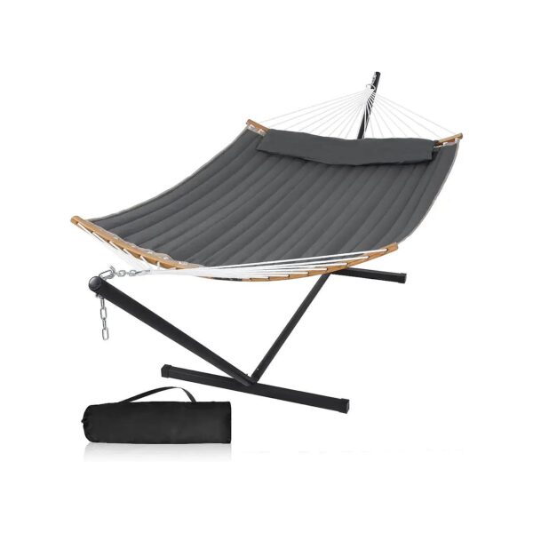 55in Two Person Hammock with Curved Spreader Bar and Stand