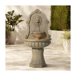 58" High Lion Head Water Fountain with Tiered Water Basin and LED Lighting