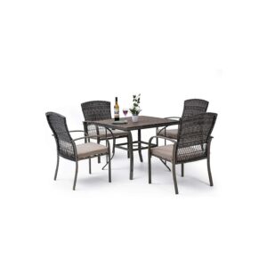 5-Piece Beige Outdoor Patio Dining Set with Easy Maintenance and Durable Rattan