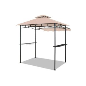 5x8 Beige Grill Gazebo Canopy Tent with Awning and Hanging Boards for Outdoor BBQ