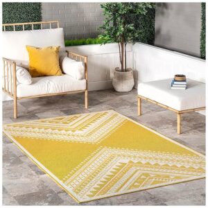 5x8 Foot Yellow Area Rug with Unique Aztec Print and Indoor Outdoor Durable Design