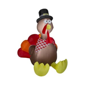 6 Foot Inflatable Turkey with Unique Red and White Checkered Scarf Design