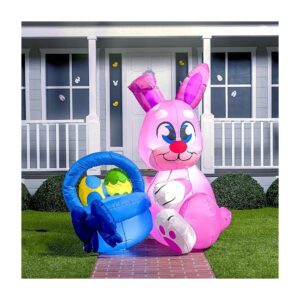 6 Foot Pink Easter Bunny Inflatable with Bright LED Lights for Easter Party Decorating