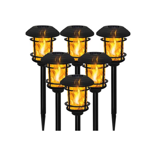 6 Pack Solar Powered Large Outdoor Decorative Lights - Flickering Flame Torch Lights