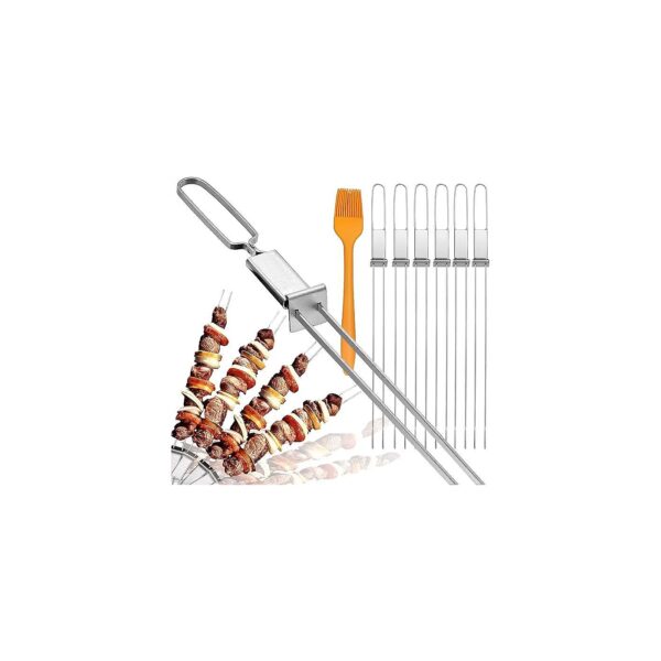 6 Pack Stainless Steel BBQ Skewers for Camping Family Gatherings 17 Inch Length