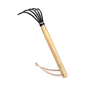 6 Tine Claw Rake with Ergonomic Wooden Handle for Strong Soil Loosening and Aeration