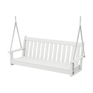 60'' Hanging Chair in White with Gentle Motion and Long-lasting Polywood Frame