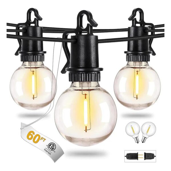 60FT Warm White LED String Lights for Backyard Deck Party Decor with Shatterproof Bulbs