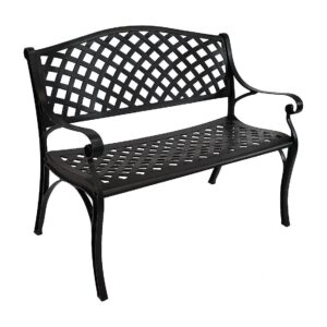 615-Pound Capacity Black Cast Aluminum 2-Person Garden Bench with Checkered Design