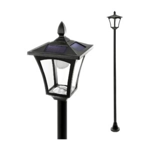 65 Inch Tall Classic Solar Powered Garden Lamp Post with Black Housing and LED Light