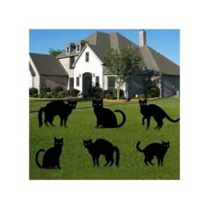 6PCS Large Black Cat Statue Signs for Halloween Yard and Garden Decor