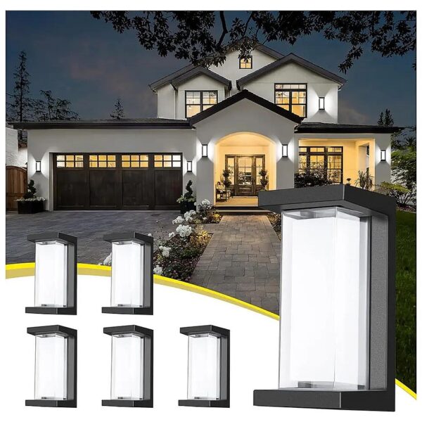 6-Pack Exterior Wall Mount Black Aluminum Light Fixtures with Acrylic Shade