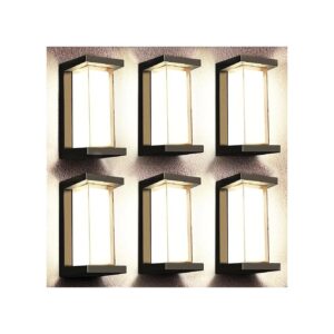 6-Pack Matte Black LED Wall Light for Garage, Walkway, and Backyard Lighting Solutions