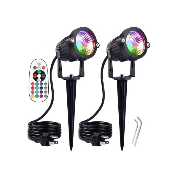 6W RGB LED Spotlights with Plastic Stand and Plug for Driveway Outdoor Lighting