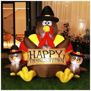 6ft Height LED Lighted Turkey Family Decoration for Outdoor Holiday Party Decorations