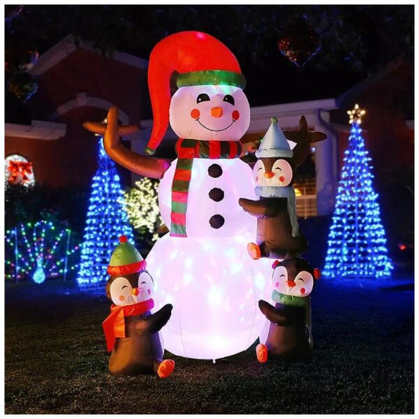 6ft Inflatable Snowman and Penguins with Built-in Fan and Charger for Fast and Easy Setup