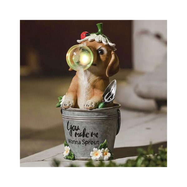 7" Bubble Puppy with Solar Lighting for Patio Yard Lawn and Garden