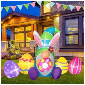 7 Foot Long Easter Inflatable Decorations with LED Light and Easter Eggs